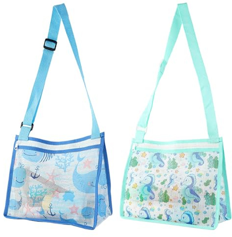 SacJkt Bolsa De Malla De Playa, Bolsa Juguetes Playa de Lindos Patrones de Animales con Correas de Hombro Ajustables, Bolsas de Playa para niños para Vacaciones Junto al mar (azul + verde)