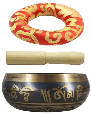 Juego de cuencos tibetanos, kit de cuencos de meditación, curación de sonido de yoga, 10,5 cm, auténtico sonido sintonizado a mano, elemento decorativo zen portátil y ligero para yoga, relajación
