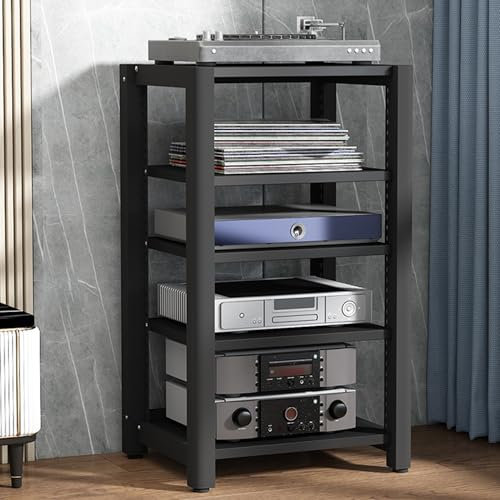 Mobile Stereo Hi fi Rack Hifi,Mobile Giradischi e Porta Vinili,Mobili per Hi fi a 2/3 4/5 Ripiani,Mobiletto Porta Stereo Domestico,Porta CD a Colonna,for TV/Altoparlanti/Amplificatori(Black,60x50x100c