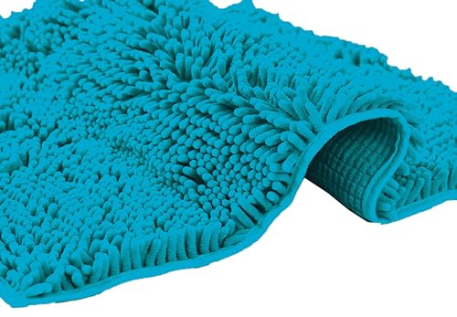 ADP Home - Alfombra de Baño de Chenilla de Pelo Largo | Antideslizante, Extra Suave, Cómoda y Muy Absorbente | 100% Microfibra para Ducha y Bañera | Mod. Shaggy 40x60cm (Turquesa)