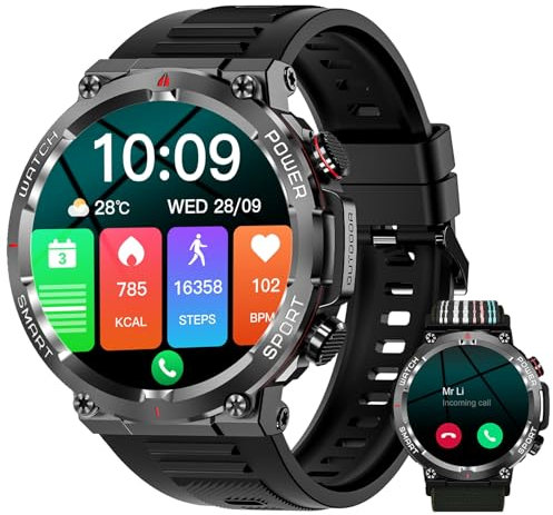 Military Smart Watch for Men(Answer/Make Calls), 1.39 HD Outdoor Smartwatch with Heart Rate/SpO2/ Sleep Monitor, 100+ Sports Modes Fitness Watch, IP68 Waterproof Step Counter Tracker for iOS Android