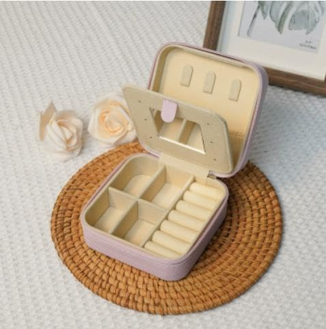 sanyuexiaozai Caja de Joyas de Viaje Portátil Pequeña Estuche de Almacenamiento de Joyas de Viaje con Espejo Mini Caja de Joyas Portátil Organizador Regalos para Chicas Adolescentes, Estuche de Joyas