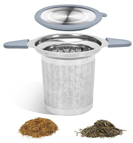 Tea Infuser for Loose Leaf Tea, Extra Fine Mesh Loose Leaf Tea Strainer with Silicone Lid & Handle - Large Capacity Tea Filter for Mug, Cup - Ideal for Black, Green, Earl Grey (Silver)