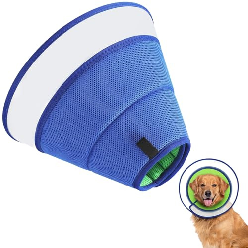 CUEMOON Collare Elisabettiano Cane Morbido, Collare a cono alternativo per cani, cono morbido per cani dopo l'intervento chirurgico, Collare Anti Morso o Leccato,Blu, 3XL