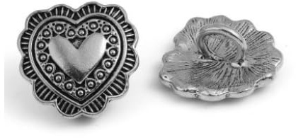 5 edle Ösenknöpfe antiksilber Herz 20mm x 20mm (2,0cm x 2,0cm) Metallknöpfe mit Muster Herz zum annähen aufnähen Trachten Jackenknöpfe Mantelknöpfe Bastelknöpfe scrapbooking DIY