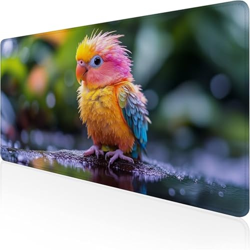 Alfombrilla Ratón XXL 1600x800x3mm, Vistoso Alfombrilla Escritorio Loro Mouse Pad Gaming con Base de Caucho Antideslizante e Impermeable Almohadilla Teclado, Protector Escritorio para Oficina D1-864