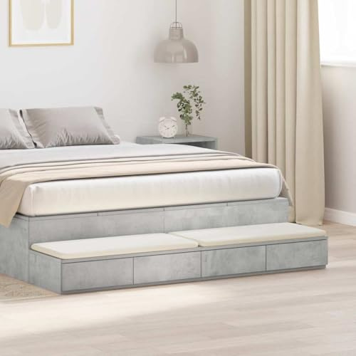 Cassetti da letto grigio cemento, 140 x 36,5 x 16,5 cm, in legno resistente, con 4 cassetti, design minimalista per camera da letto, cassapanca
