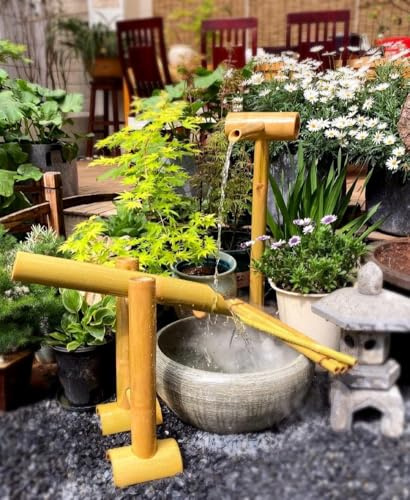 Kit fontana – decorazione da giardino zen, bambù resistente agli urti, gioco d'acqua per esterni in stile giapponese, decorazione tranquilla ispirata allo zen per cortile e giardini