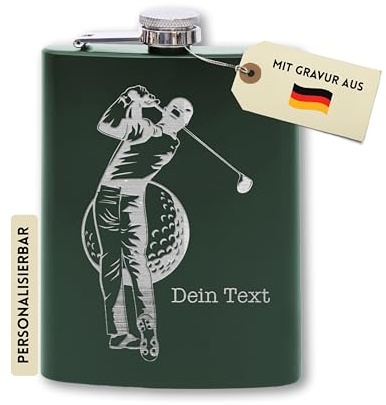 Flanacom Flasque Golf Acier Inoxydable 227ml Gravure Laser Personnalisée - Cadeau Golfeur Entonnoir (Design 3, 8 Oz Vert)