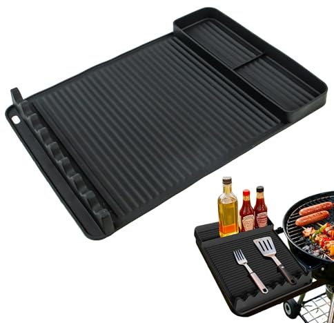 Grillmatta av silikon, halkfri, bakmatta, diskmaskinssäker, grilltillbehör för gasgrill och elgrill, robust och återanvändbar stekmatta, svart