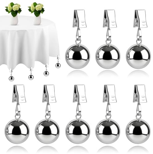 OKKaFei Tischdeckenbeschwerer 8 Stück Stabile Tischdecken Gewichte, Extra Schwere Rostfreie Edelstahlkugeln mit Clips Gewichte für Vorhänge, Tischdeckengewichte für Outdoor Tischdecken Vorhänge