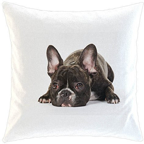 Kissen/weiches Kuschelkissen mit Füllung 40x40cm - Motiv: Französische Bulldogge nachdenklich | 027