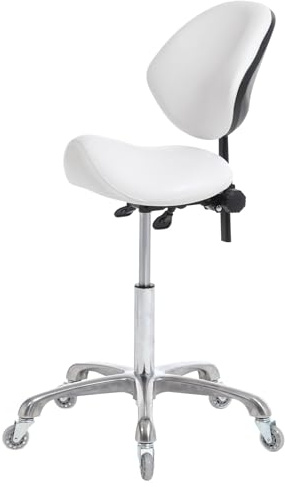 FRNIAMC Hydraulic Saddle Rolling Adjustable, Heavy-Duty (350 lbs) Stool Chair for Beauty Salon Massage Dental Clinic Home Office Use(White, Updated to Soft Wheels)