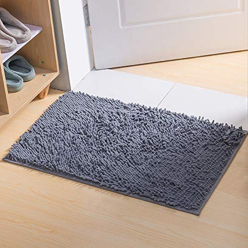 YIQI Alfombra de baño Shaggy de Microfibra de Chenille, Suave y cómoda, Agua súper Absorbente, Antideslizante, Gruesa para el Cuarto de baño (60 x 40 cm, Gris)