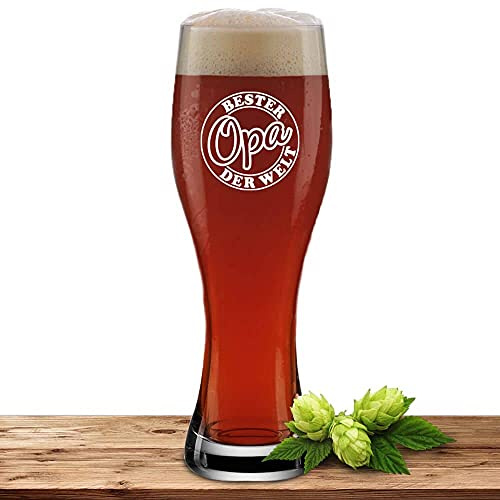 Deitert Weizenglas mit Gravur Bester Opa, Bierglas 0,5l inkl. Gravur, individuelles Geschenk, personalisiertes Weißbierglas, Motiv Siegel - Bester Opa