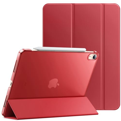 JETech Hülle für iPad Air 11 M4/M3/M2 & Air 5/4 10,9, Rot | Für iPad Air 11 (2026-2024) & 10,9 (2022/2020), Schlanke Transluzent Rückseite, Dreifach-Ständer, Auto Schlafen/Wachen