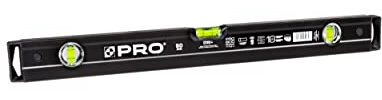 PRO800 Nivel de burbuja 60cm fresado en un lado con perfil ergonómico - ERS+ (Easy Reading System) Nivel de precisión con tapones antichoque - Color Negro