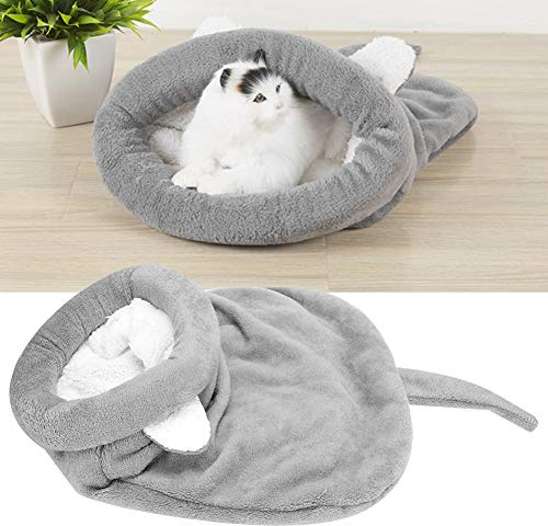 Pssopp Katzenschlafsack Weiche Plüsch Selbstwärmende Waschbare Katzenbetten Kuschelsack Decke Matte Kitty Sack für Katze und Welpe, Grau