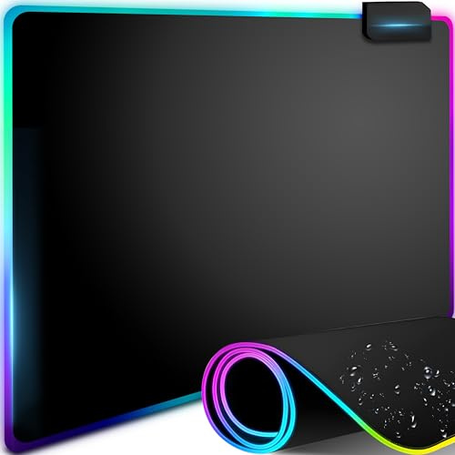 Retoo RGB Gaming Mauspad mit 7 LED Beleuchtungsmodi und 2 Helligkeitsstufen 35 x 25cm, rutschfest und Wasserdicht schreibtischunterlage, Soft-Led-Mauspad mit Gummibasis für Professionelle Gamer