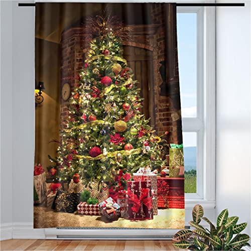 Violetpos Vorhänge Gardinen für Wohnzimmer Schlafzimmer 1 Stück Schön Geschmückter Weihnachtsbaum 135x245cm W/H