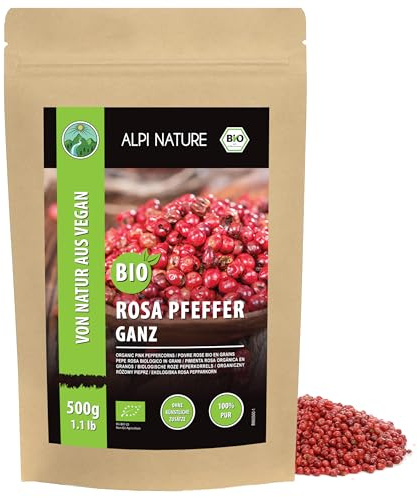 Alpi Nature Rosa Pepparkorn BIO 500g, Hel Ekologisk Rosa Peppar, Hela Pepparkorn för Matlagning