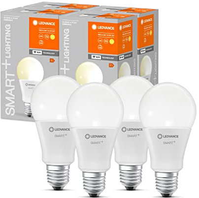 LEDVANCE Smarte LED-Lampe mit WiFi Technologie, Sockel E27, Dimmbar, Warmweiß (2700 K), ersetzt Glühlampen mit 75 W, SMART+ WiFi Classic Dimmable, 4er-Pack