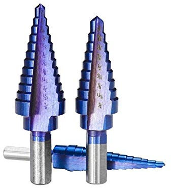 Bohrschrittbits. 6 Stück High Speed ​​Steel Stufenbohrer Set Automatischer Körner Nano Blau Coating Reich Kernbohrmaschine Aluminium Box