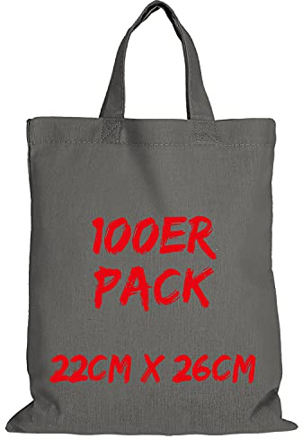 TEXXILLA Apothekertasche - 100er Pack | Stahlgrau | mit Zwei kurzen Henkeln | 22x26cm | Jutebeutel | Einkaufstasche | unbedruckt