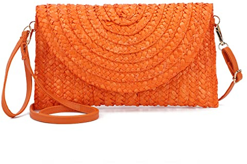 LHHMZ Damen Stroh Clutch Geldbörse Sommer Handtaschen Umhängetaschen aus gewebtem Stroh Strand Clutch Geldbörse