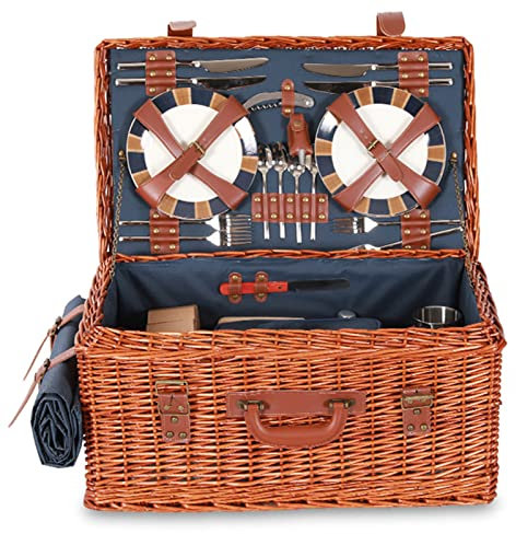 AADECOR Picknickkorb aus Weidengeflecht für 4 Personen mit wasserdichter Picknickdecke, Picknick-Set für die Familie mit isolierter Kühltasche und Besteck, Willow Picknickkorb für Camping, Hochzeit