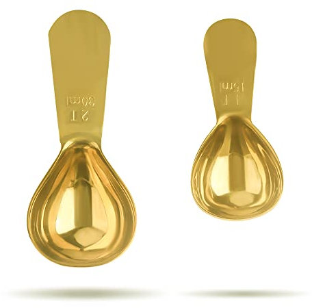Cucharadita, juego de cucharaditas de acero inoxidable dorado, 1 cucharada (15 ml) y 1 cucharada (30 ml), cucharada de oro para café, paquete de 2 (corto, oro)