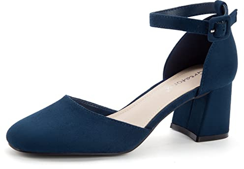 Greatonu Damer, bandrem, pumps, blockklack, pumps damer, höga klackpumps med korsrem och stängd spets – perfekt för bröllop och fester, blå, 41 EU