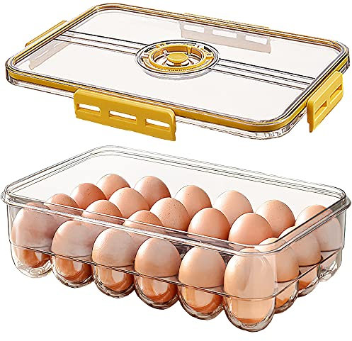 Eierbehälter,Eierbehälter für Kühlschrank,eier aufbewahrung für kühlschrank,Eierbox für 24 Eier,Deecam FrischeEier Behälter Plastik, eierbehälter für Kühlschrank mit Deckel(1 Stück) Transparent,Gelb