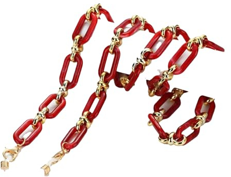 DWhui Catena con Bottoni in Acrilico Color Ambra Catena per Occhiali da Vista Maschera Anti-smarrimento Occhiali da Sole appesi Cordini Tenere la Collana con la Corda (Marbled Red)