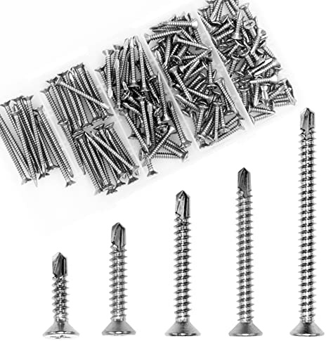 OMOTOOL Self Tapping Screws Assortment Kit(150pcs),Stainless Steel Self Drilling screws Suit for Woodworking and metal,5 Size Assortment