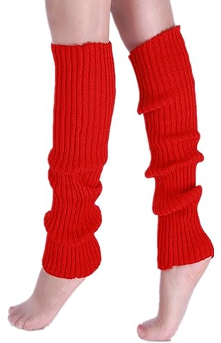 Wambere 1 Paar 40cm Länge Damen Beinstulpen Gestrickte Beinwärmer Beinstulpen Stulpen Legwärmer Strümpfe Kniestrümpfe Thermosocken Fußüberzüge,für Tägliches Tragen Outdoor Aktivitäten,Rot