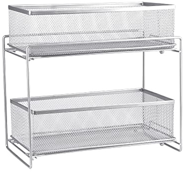 Cesto portaoggetti scorrevole a 2 livelli, cassetto organizzatore, portaspezie, cestello scorrevole sotto lavello, ripiano portaoggetti per bancone della cucina, guardaroba,35*18*32.5cm argento