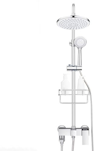 BiaoTeng Colonne Douche Salle De Bain Avec Robinet chrome Fixation Murale Colonne De Douche Monocommande Hauteur Réglable Systeme De Douche Pour Baignoire, chrome