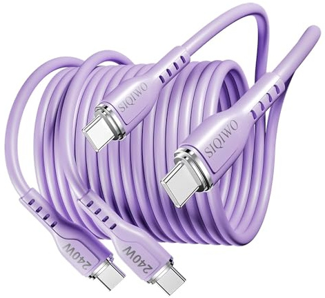 SIQIWO Cable USB C a USB C de 240W, [2M/2-Pack] Cable de Carga Rápida PD 5A Tipo C para iPhone 15/15 Pro/15 Plus/15 Pro Max, iPad Mini 6/Pro 2021, MacBook Pro 2020, Samsung Galaxy S24 23 Ultra, Huawei