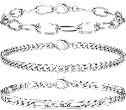 Krfy 3Pcs Armband Damen 925 Sterling Silber Armbänder Silver Armband Set Verstellbare Stapelbare Kettenarmband für Damen Mädchen