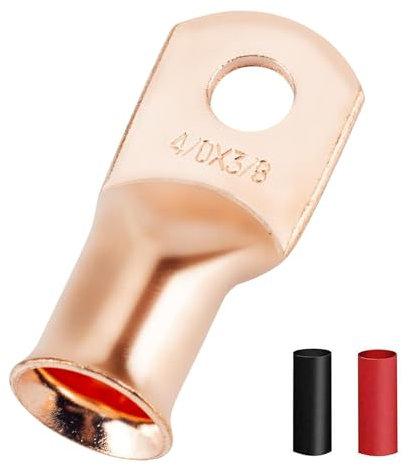 16Pcs 4/0 AWG 3/8 Stud Heavy Duty Bare Copper Wire Lugs with 16Pcs Heat Shrink Tubing 4/0 Gauge Copper Ring Terminals Battery Cable Ends