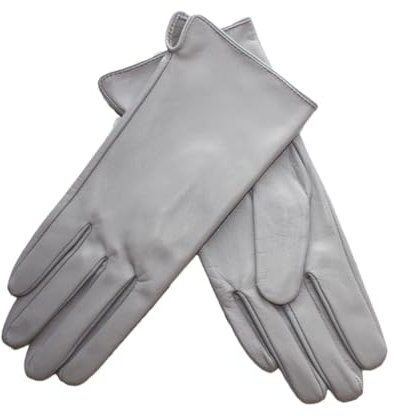 Damen-Handschuhe aus Schaffell, Touchscreen-Handschuhe, Leder, dünn, ungefüttert, einfarbig, Fahrhandschuhe, hellgrau, 6.5
