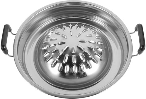 VOSAREA Mongolian BBQ Grill Pan Thai Korean Japanese Style BBQ Grill Steak Hot Center Raised Round Charcoal Pork Hot Pot Stainless Steel Topper Silver