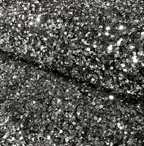 Pailettenstoff LIA mit Samt Rücken 0,5m - Öko-Tex Standard 100 Kl.2 Bekleidungsstoff Meterware Faschingsstoff Kostümstoffe (Silber)