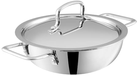 Vinod Platinum Kadai Triply Stainless Steel | Suitable for Indian Cooking, Sauces, Stews, Soups | Deep/Extra Deep Kadai | Induction, Electric Friendly (Extra Deep Kadai, 20cm)