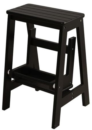 Escabeau Pliant en Bois avec échelle Noire – Échelles légères à 2 marches pour la Cuisine, Le loft, Le Camping – Escabeau Pliable avec Repose-Pieds antidérapants de sécurité