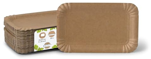 BIOZOYG piatto di carta quadrato 50 pezzi I piatto monouso in cartone duplex I piatto snack biodegradabile di colore naturale I ciotola per patatine fritte 13 x 20 cm rettangolare