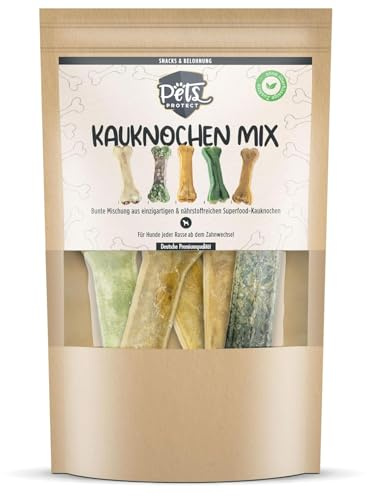 Pets Protect Superfood Kauknochen für Hunde 12cm - Kauknochen Kau Mix | 5 nährstoffreiche Kaustangen für Groß und Klein - Kauknochen Hundesnack als Kauleckerli - Deutsche Herstellung