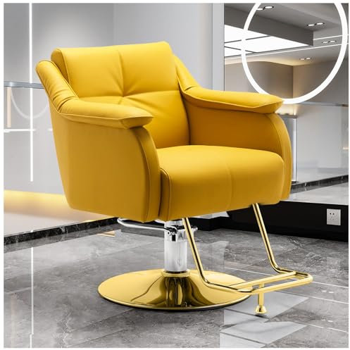 Llchaensc Professioneller Friseurstuhl Mit 360° Drehung Und Hydraulischer Pumpe, Barberstuhl Höhenverstellbar, Kapazität 150 Kg Frisörstuhl Für SPA Schönheit,Gold,E