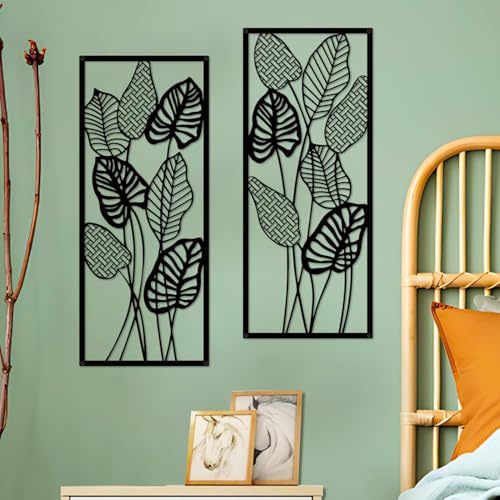 ruelen 2 Stück Wanddeko Metall Blätter Wandbild Wohnzimmer Wall Art | Deko Wand Modern Wanddekoration im Naturstil Rustikal für Schlafzimmer,Outdoor,Wohnzimmer,Küche,Badezimmer,Balkon,Büro